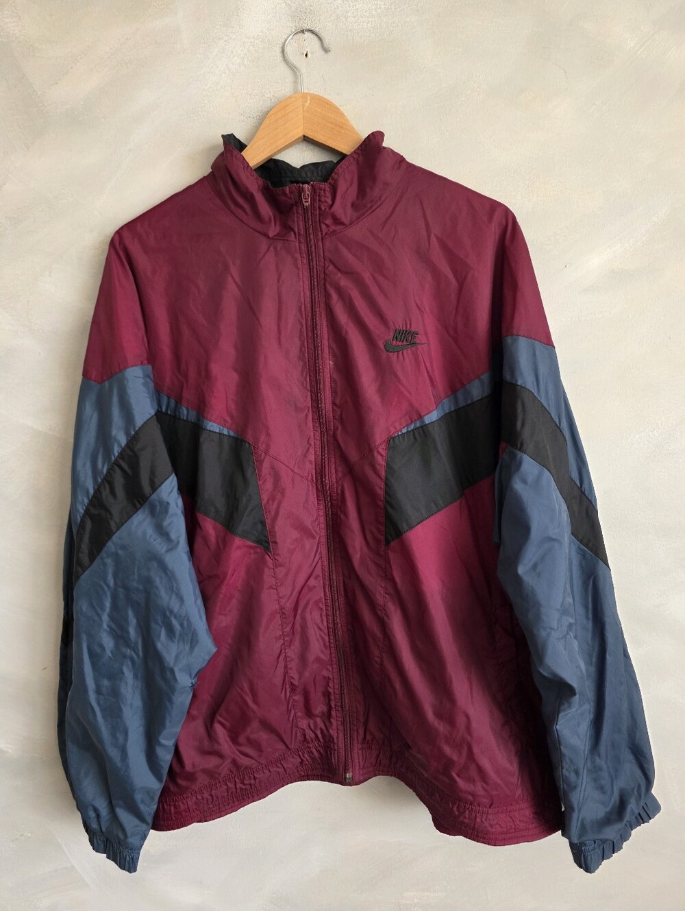Vtg Nike Full Zip Windbreaker Jacket Maroon Blue Colorblock L Mens Blockcore 90s